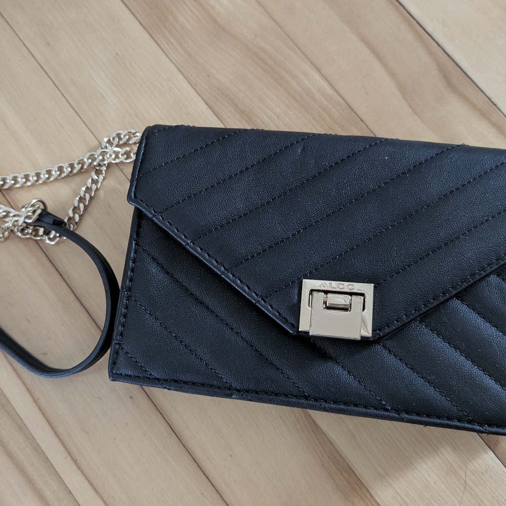 Aldo Black and Gold Quilted Clutch